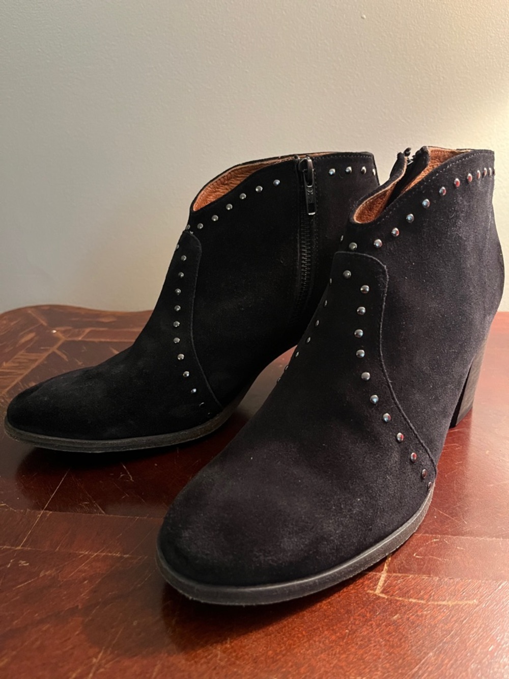 Frye Black Suede Studded Ankle Booties